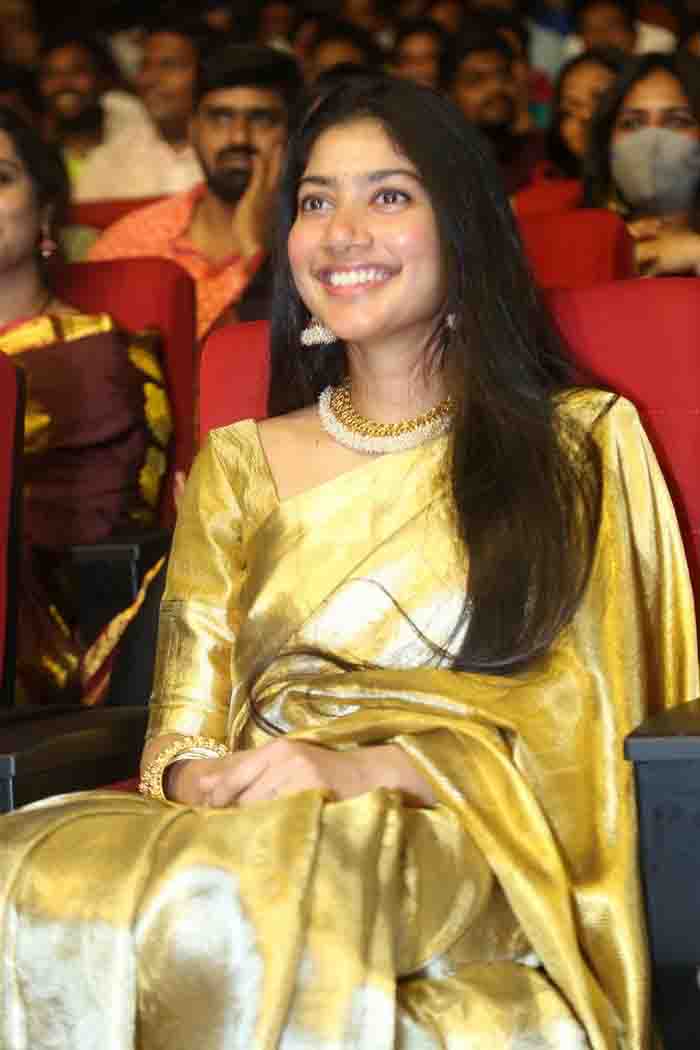 Sai Pallavi looking gorgeous in a golden saree