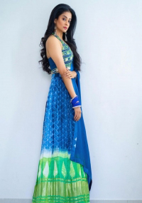 Priyamani looks perfect in a blue green lehenga