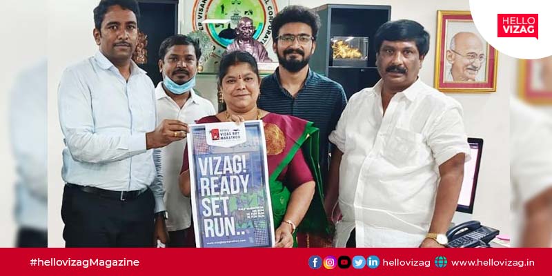 Kinley Vizag Bay Marathon poster released by Visakhapatnam City Commissioner and Mayor