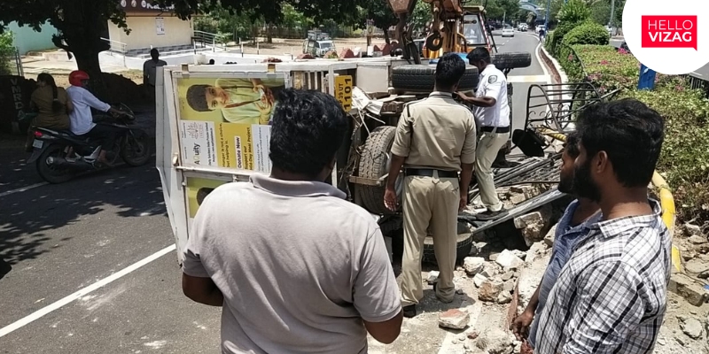 Accident Alert: ISKCON Food Transport Van Overturns on Tenneti Park Road