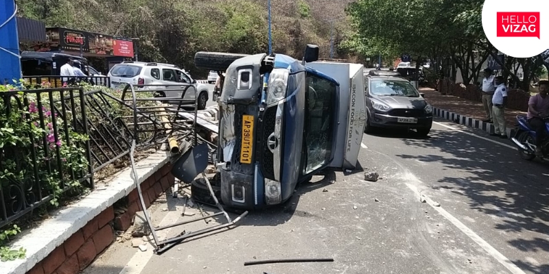 Accident Alert: ISKCON Food Transport Van Overturns on Tenneti Park Road