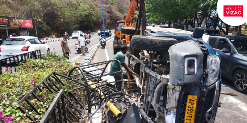 Accident Alert: ISKCON Food Transport Van Overturns on Tenneti Park Road