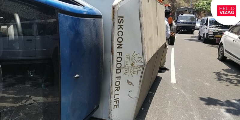 Accident Alert: ISKCON Food Transport Van Overturns on Tenneti Park Road