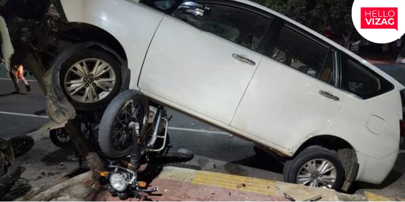 Chaos Unleashed as Car Ramps Multiple Vehicles on VIP Road in Visakhapatnam, Andhra Pradesh