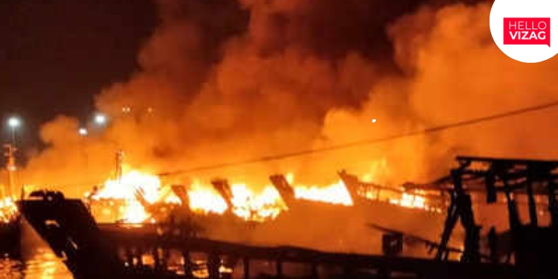 Devastating Blaze Engulfs Visakhapatnam Fishing Harbour, Consuming 25 Boats