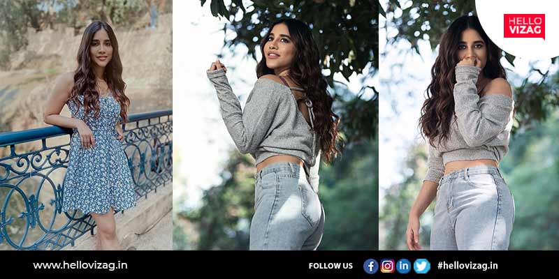 Nabha Natesh flaunting herself in a floral frock and a basic jeans with sweat shirt