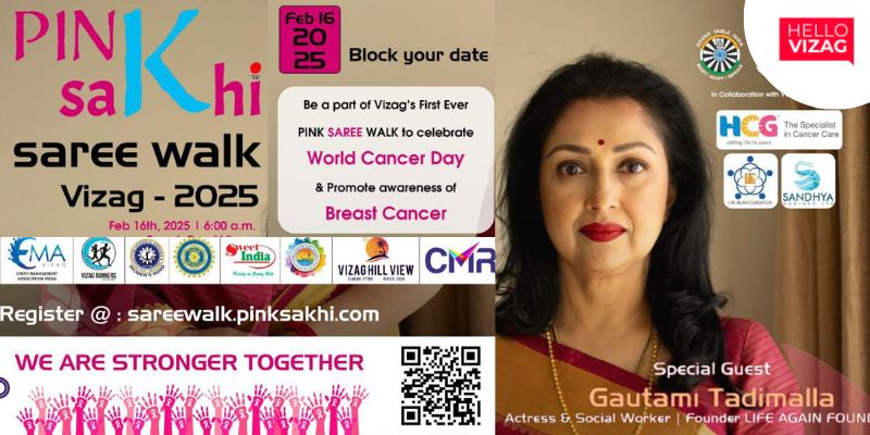 PINK SAKHI SAREE WALK 2025: A Walk for Cancer Awareness in Vizag