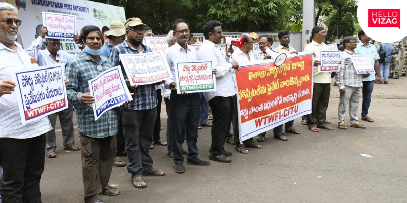 Port Workers Protest Privatization of Visakhapatnam Port's Golden Jubilee Hospital