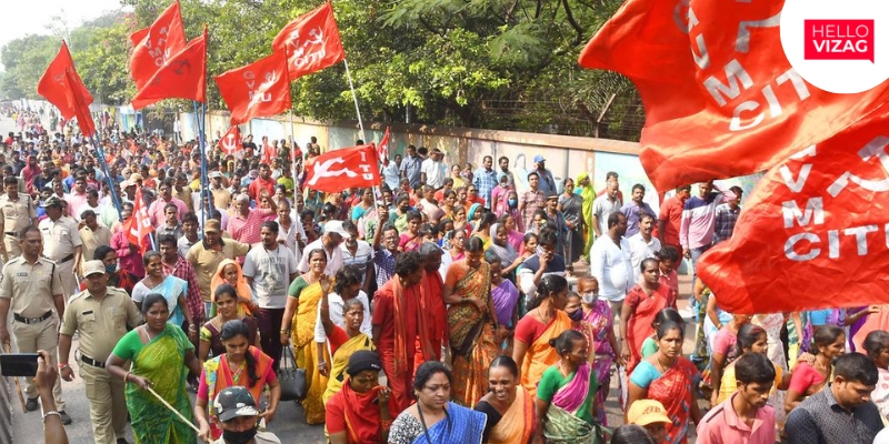 Railway Contract Workers Protest in Visakhapatnam for Improved Working Conditions.